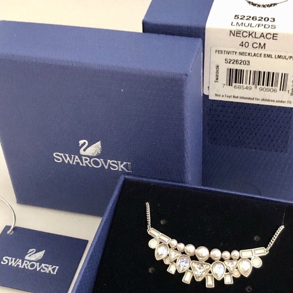 NIB Swarovski Festivity Small Crystal Pearl Necklace 5226203 - Picture 4 of 9